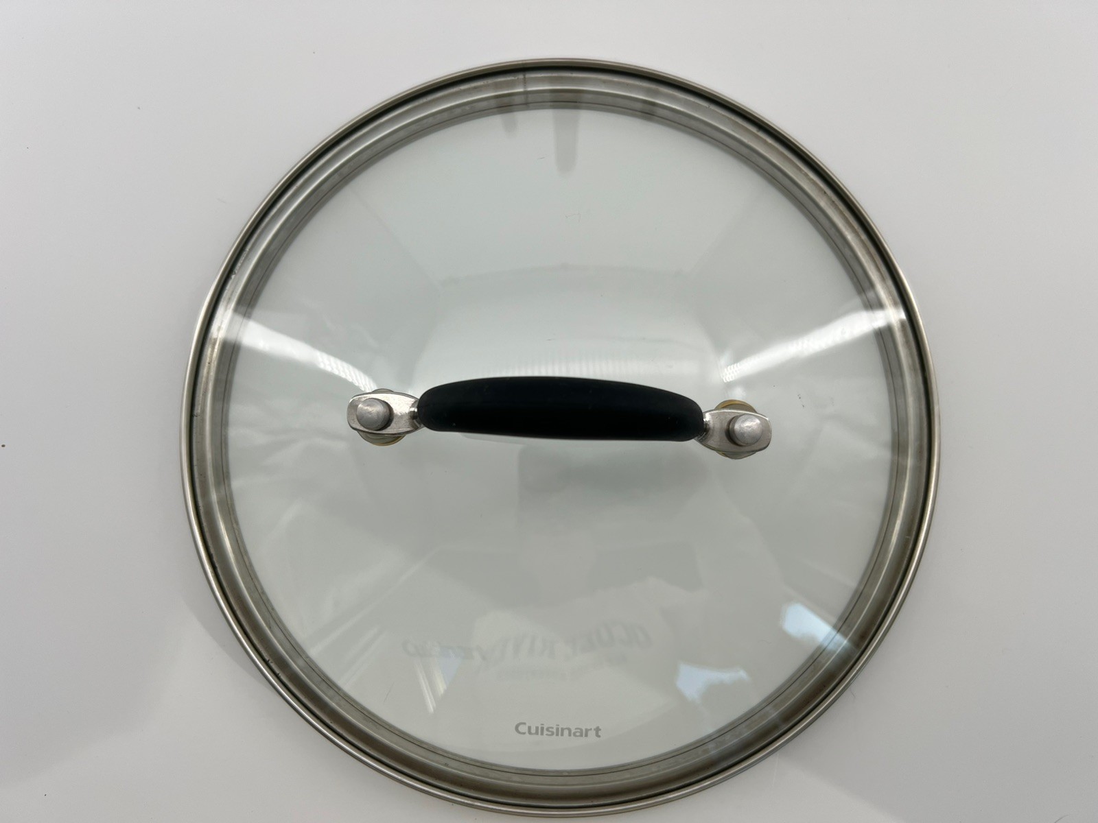 Cuisinart Replacement Glass Lid Diameter 7 5/8″ Inner Rim Black Handle