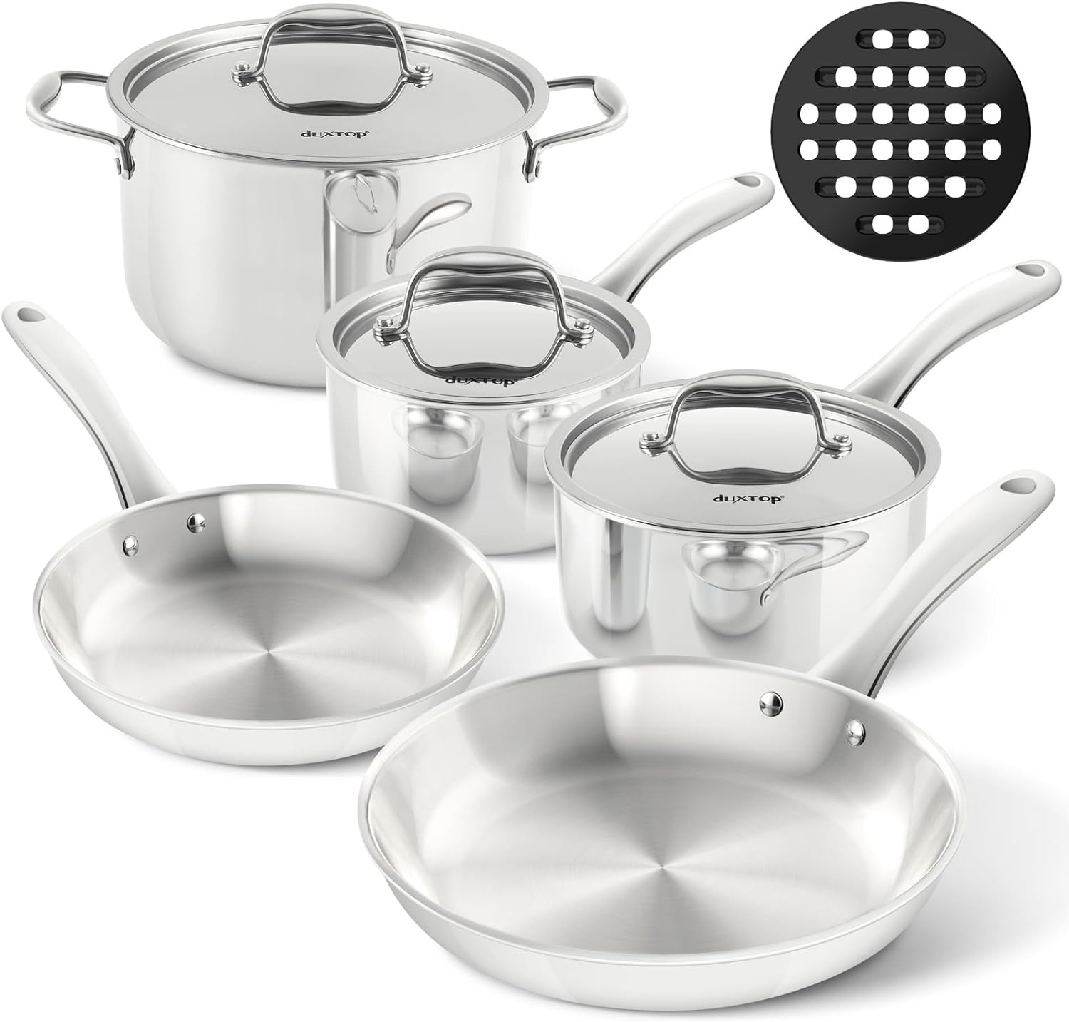 Whole-Clad Tri-Ply Stainless Steel Induction Cookware Set, 9PC Kitchen Pots and