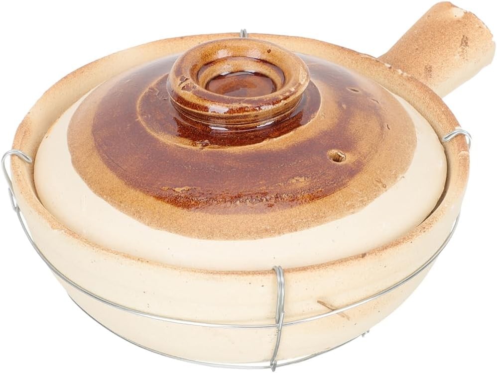 Pottery Casserole Pot 0.8L Ceramic Cooking Dish W/ Single Handle Heat-Resistant