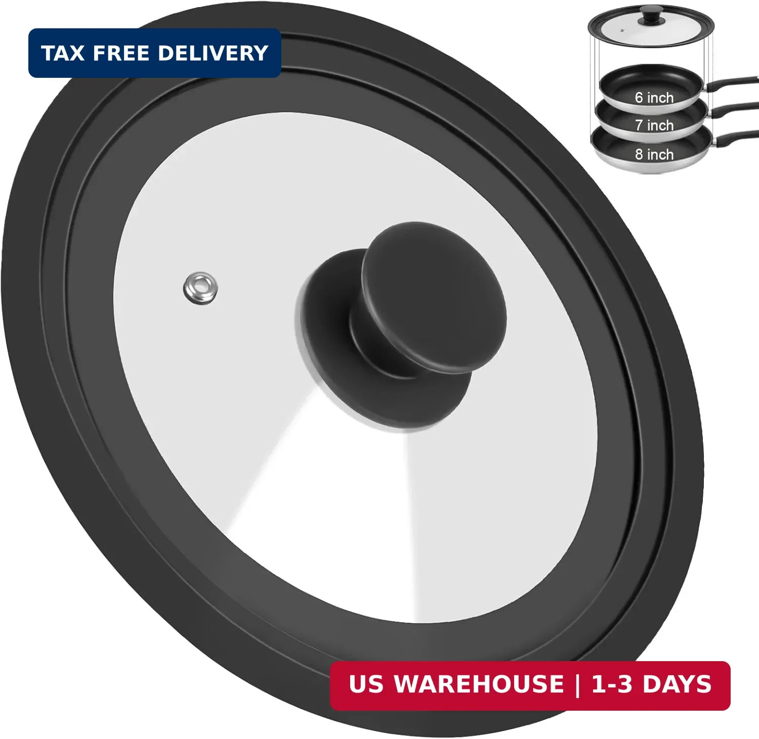 Universal Lid for Pots Pans and Skillets, Pan Cover Fit 6″, 7″, 8″ Diameter Cook