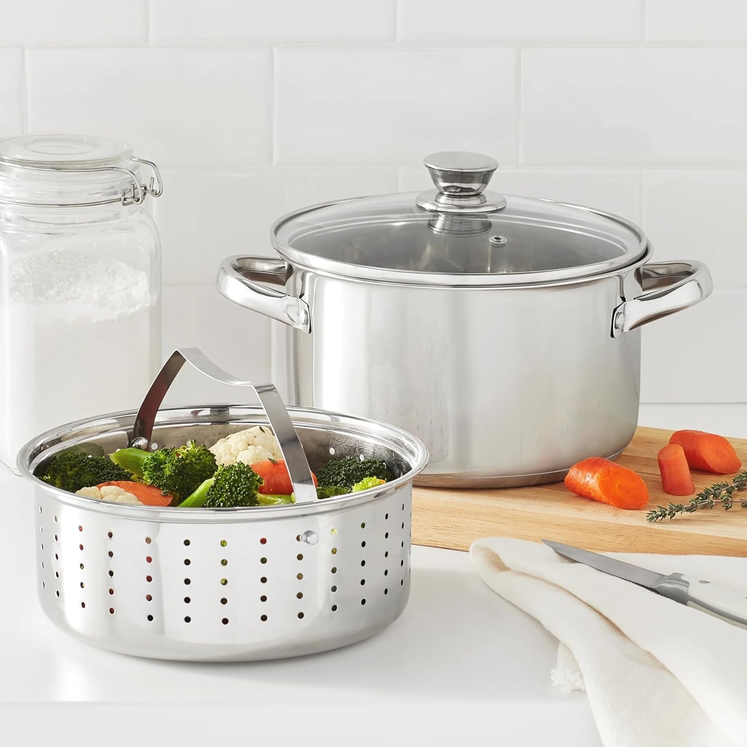 Mainstays 4 Quart Stainless Steel Steamer Pot Glass Lid Induction Vegetable