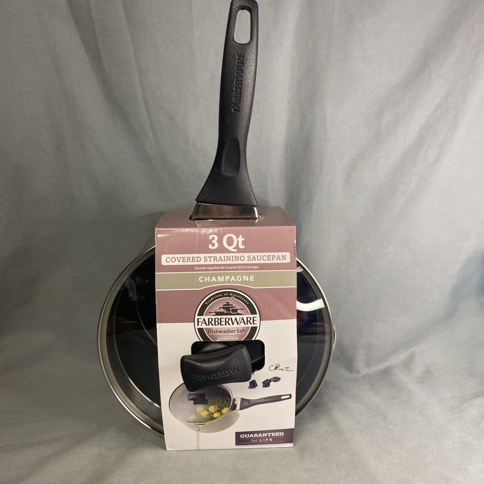 Farberware 3 Qt. Aluminum Nonstick Sauce Pan in Champagne with Glass Lid