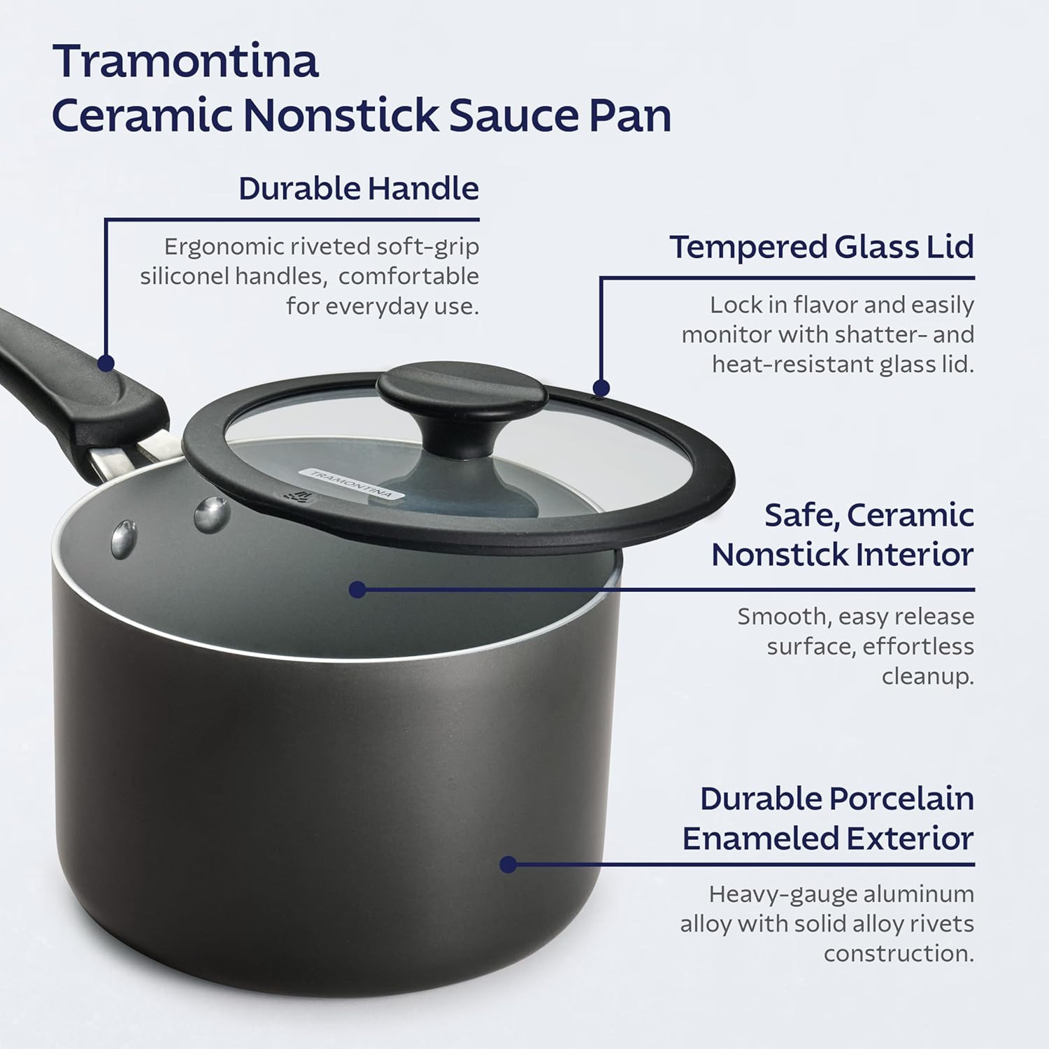 Dark Gray Nonstick Ceramic 6-Piece Nesting Saucepan Set with Lids