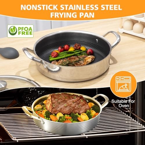 Saute Pan,10 Inch Nonstick Deep Frying Pan,316L Stainless 10 Inch Sauté Pan