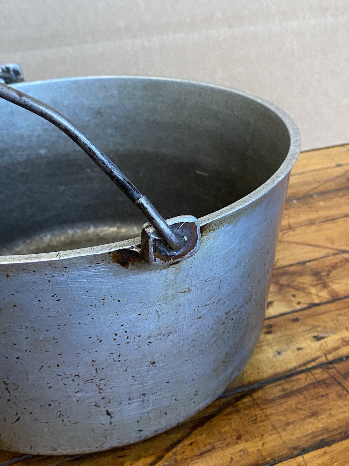 Vintage Aluminum Stock Pot Kettle w Lid Bail Handle Camping Farm Cook Pot 12″