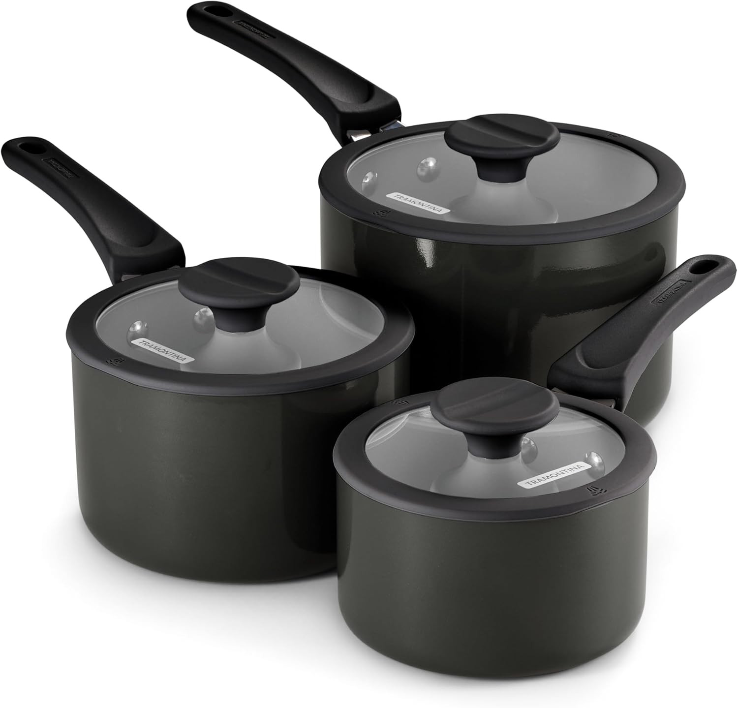 Dark Gray Nonstick Ceramic 6-Piece Nesting Saucepan Set with Lids