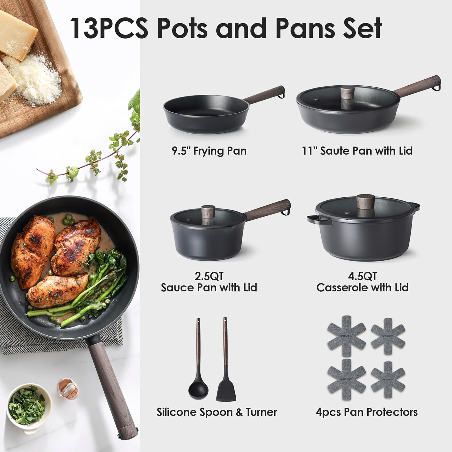 13Pcs Pots and Pans Set Nonstick Cookware Set Kitchen Cooking Frying Pans with S