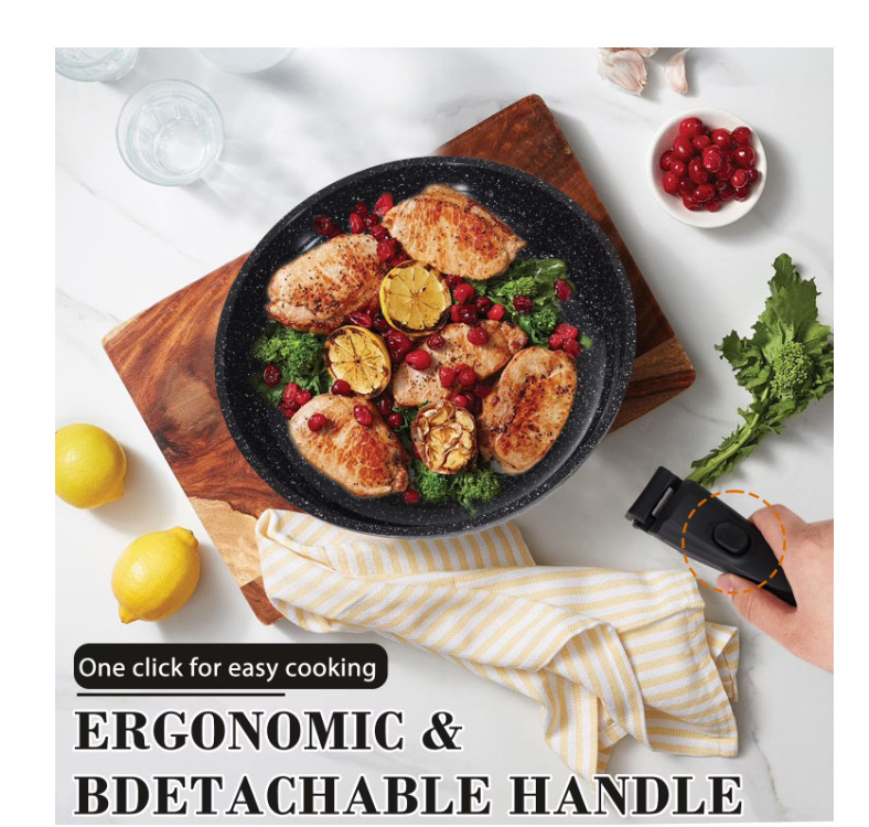 11pc Nonstick Cookware Set Removable Handle Induction Stackable Granite
