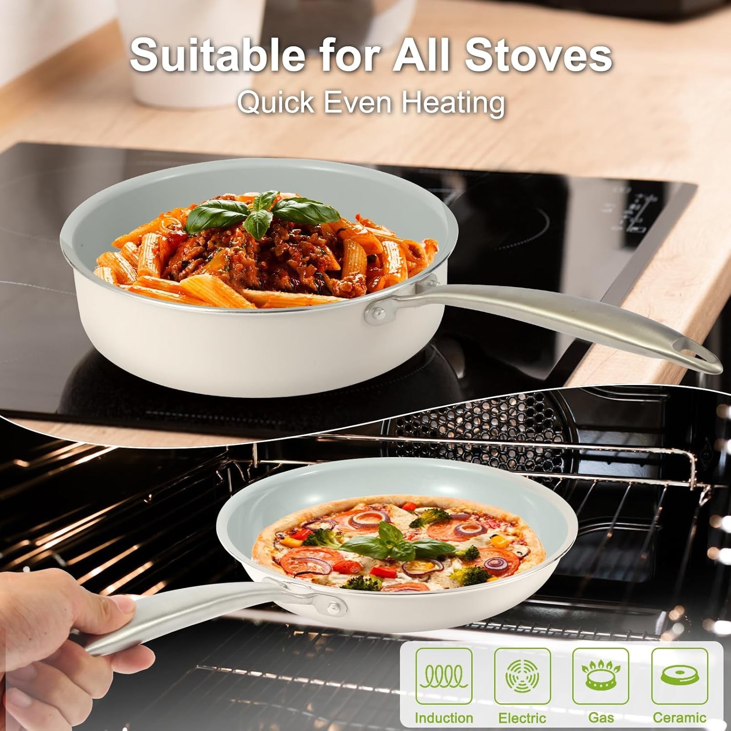 5PC Induction Cookware Set with Tempered Glass Lids, Ultra Nonstick Pots and Pan