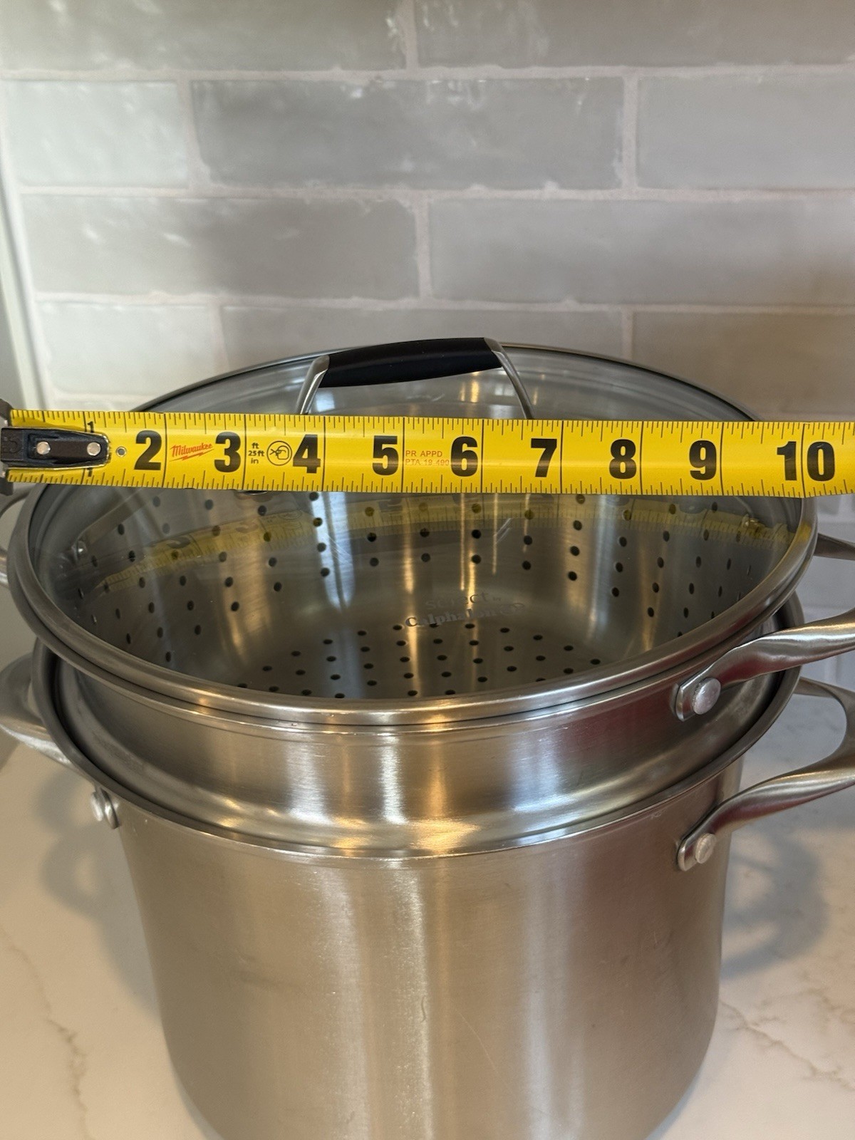 Calphalon 8 Qt Stainless Steel Stock Pot Steamer Strainer Insert Lid 4 Pc