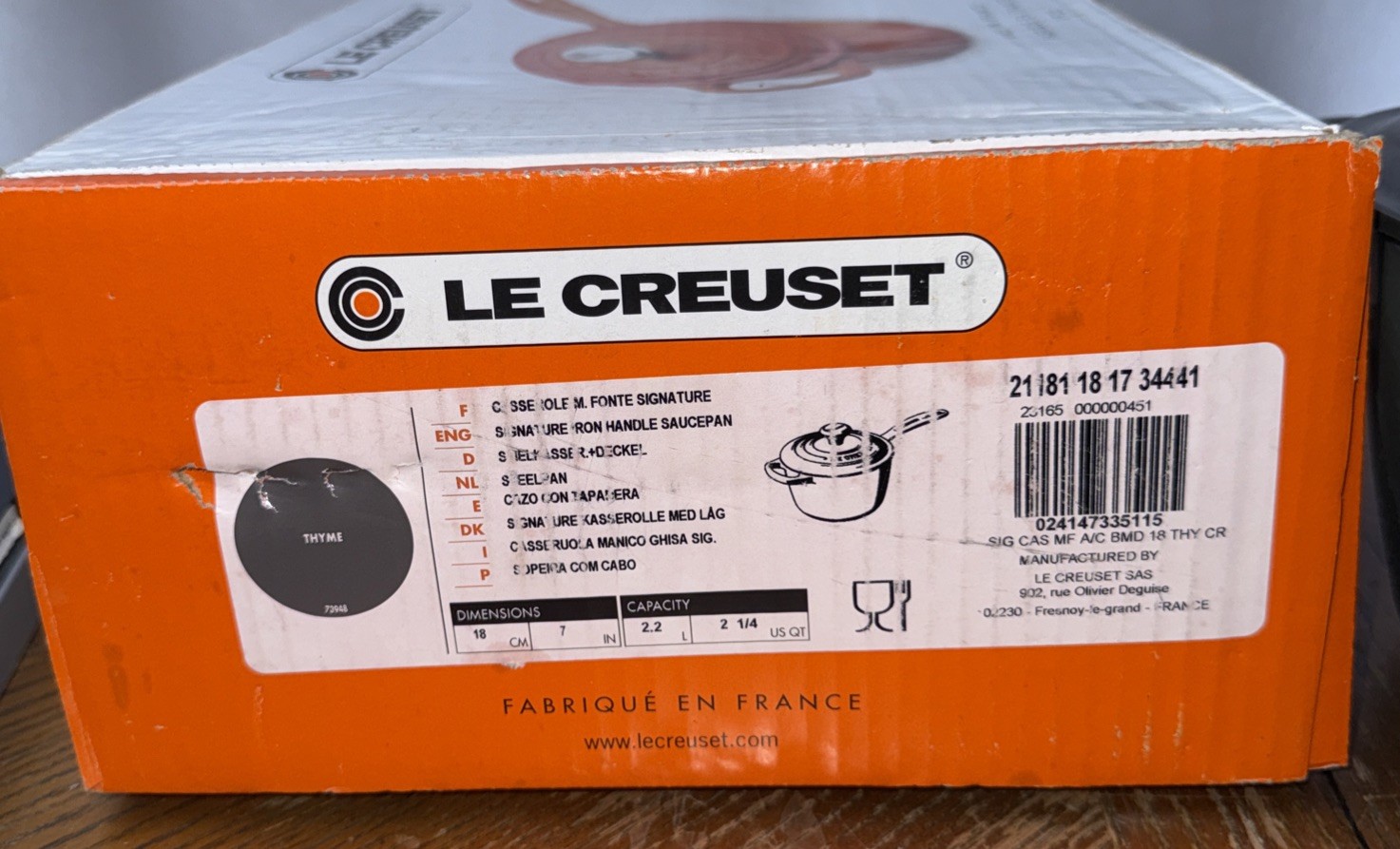 Le Creuset Saucepan with Lid – # 18 Thyme 2-1/4 Qt. Made In France