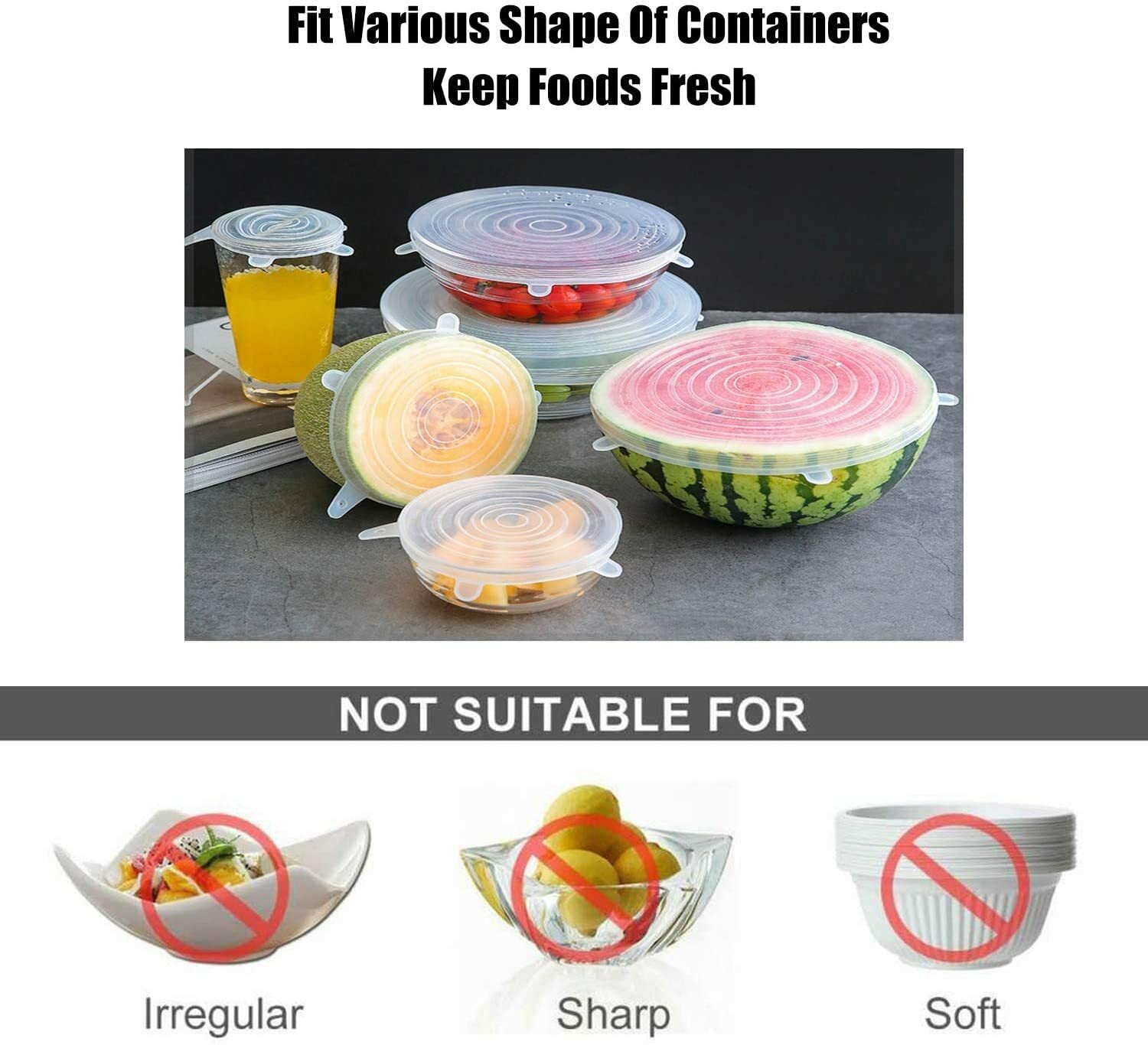 Silicone Stretch Lids, 12 Pack of Silicone Food Covers, BPA Free and Expandable