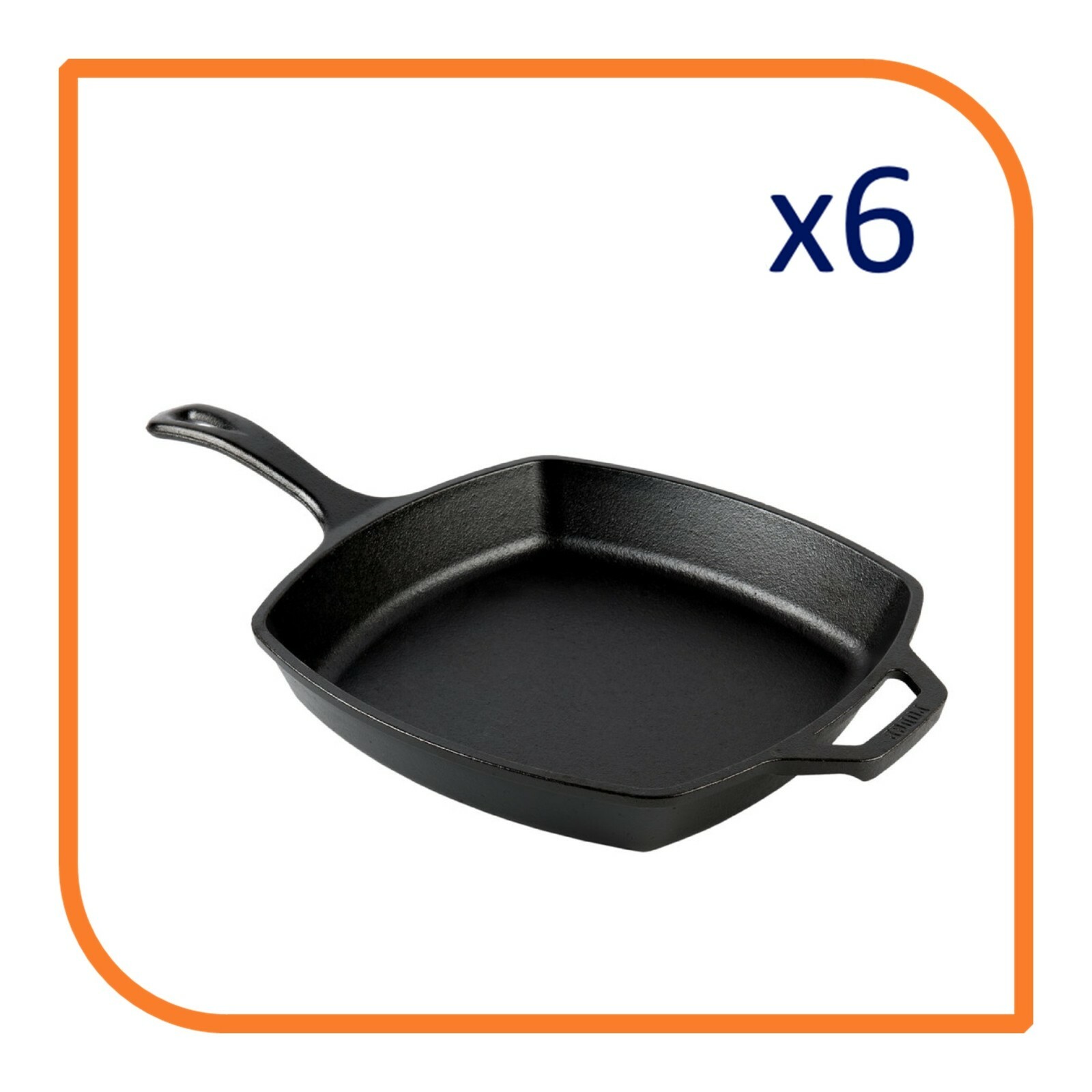 10 1/2″ Square Pre-Seasoned Cast Iron Skillet with Helper Handle (6 Skillets)