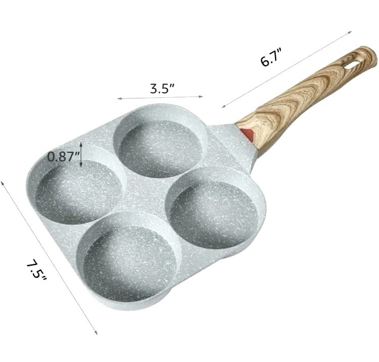 4 Hole Cup Egg Hamburger Pancake Maker Non-Stick Frying Pan with Wooden Handle!!