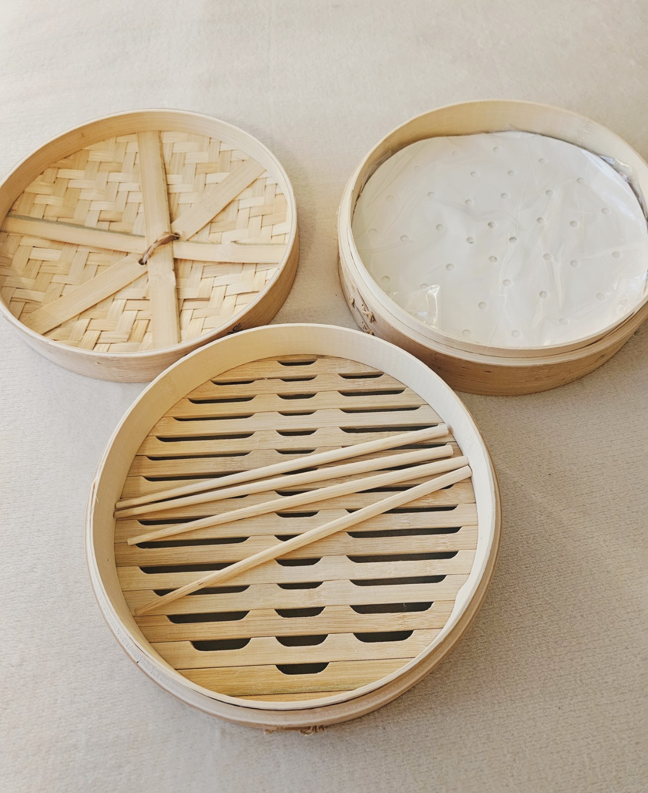10″ Natural Bamboo 2-Tier Steamer with 4 Chopsticks & Approx 35 Paper Liners