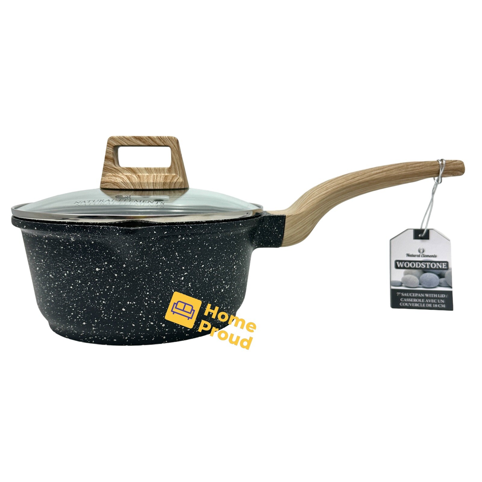 WOODSTONE Premium Saucepan Casserole Nonstick 7 Inch With Lid Natural Elements
