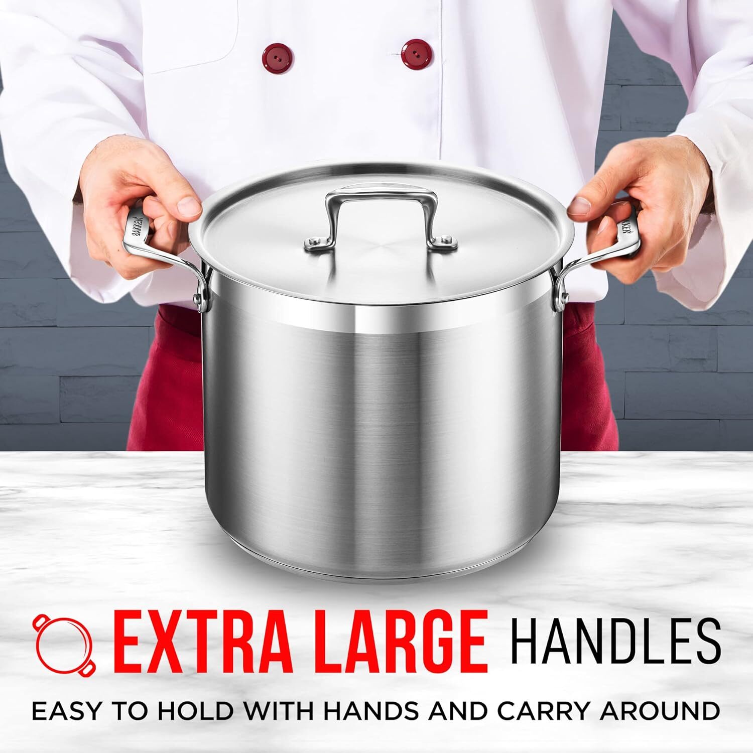 12-Quart Stockpot, Heavy Duty Stainless Steel, Induction, Lid & Riveted Handles