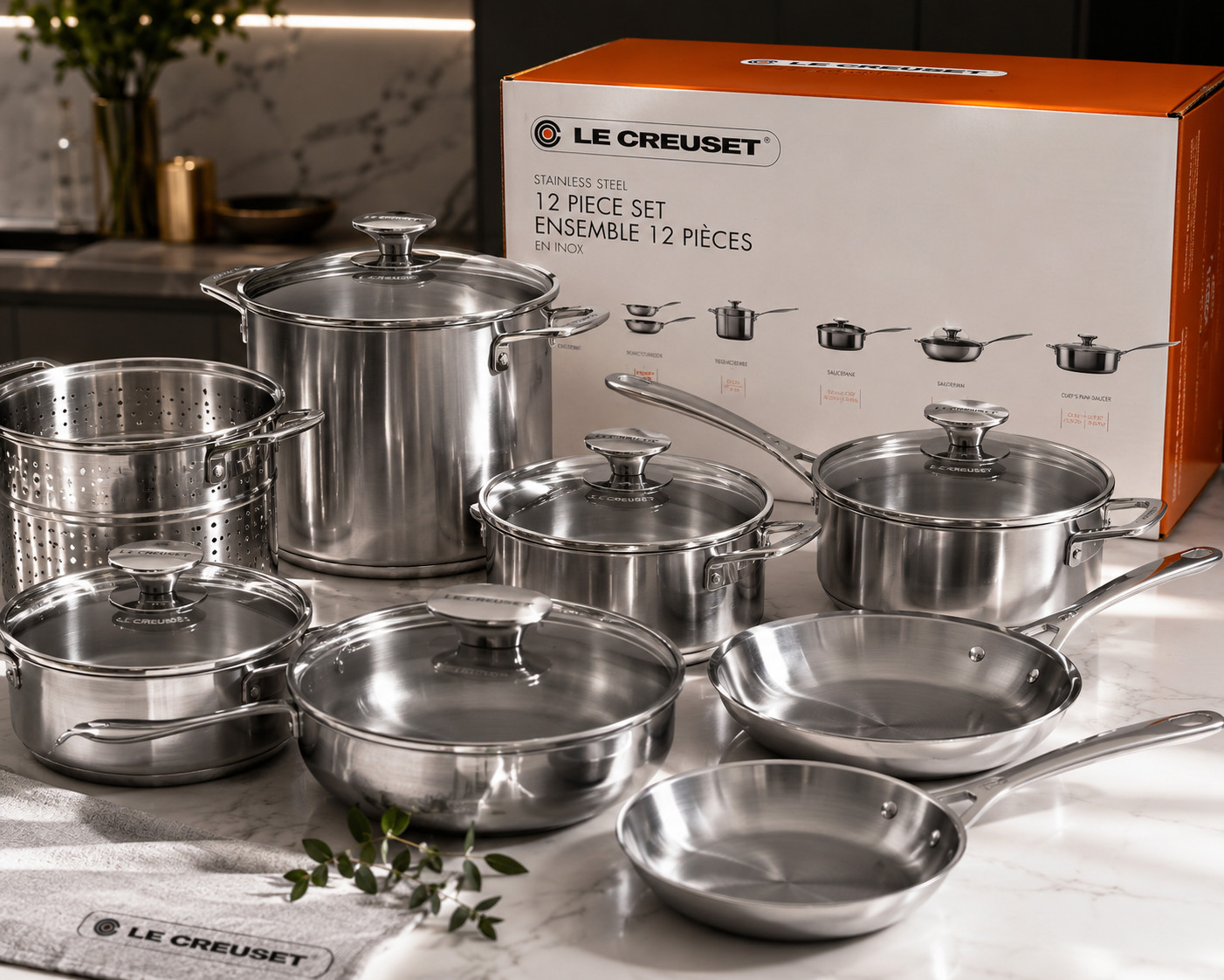 Le Creuset 12-Piece Stainless Steel Cookware Set Induction Compatible New