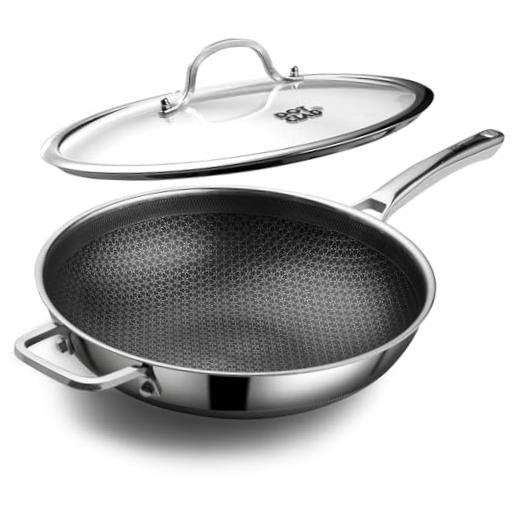 Wok pan,Hybrid 12 inch Wok with Lid, PFOA Free Cookware,non 12 Inch Wok+Lid
