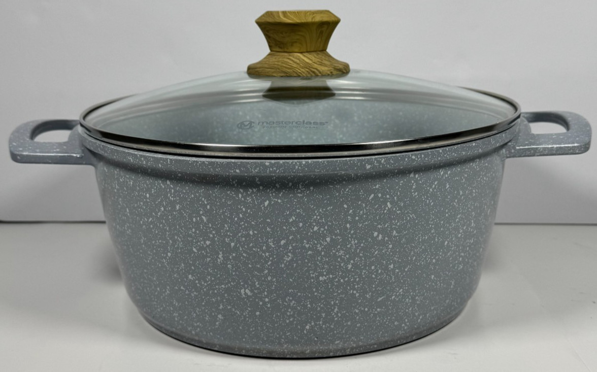 MasterClass Premium Cookware Speckled Gray Casserole Pot ~4.3 Qt w/ Glass Lid