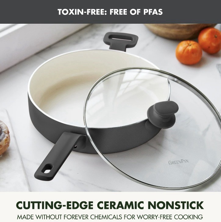 GreenPan™ 5-Quart Ceramic Nonstick Covered Sautepan – New – Dark Green