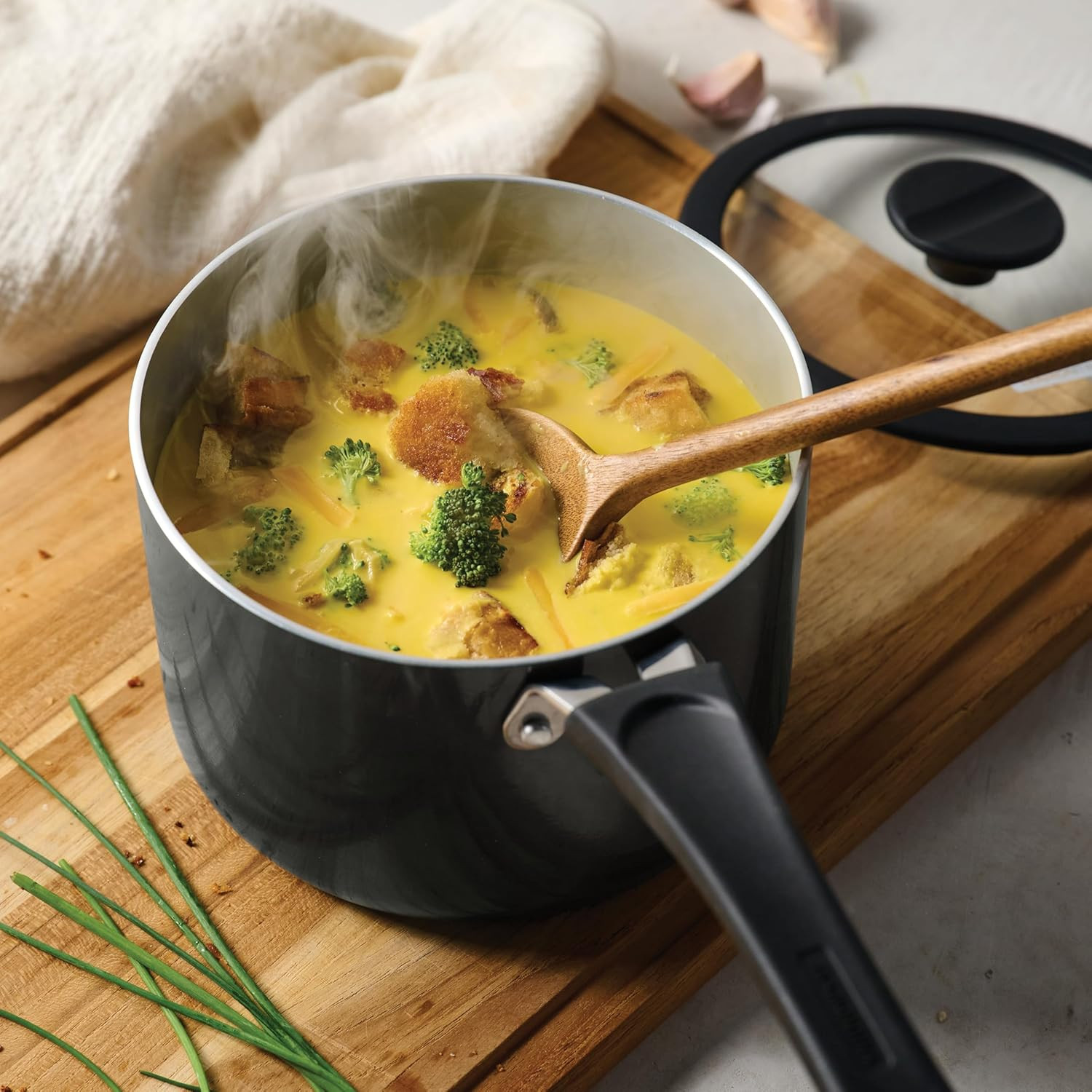Dark Gray Nonstick Ceramic 6-Piece Nesting Saucepan Set with Lids