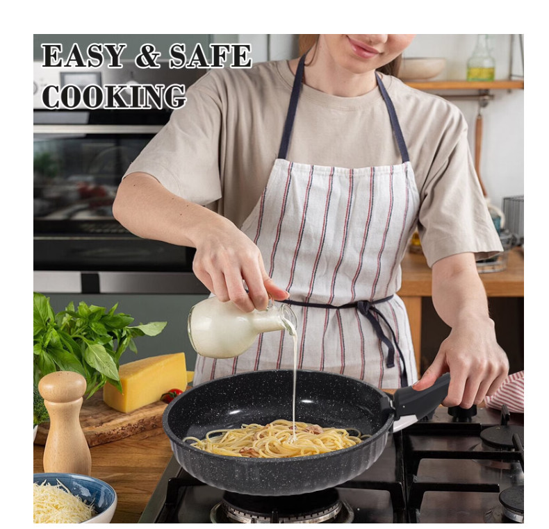 11pc Nonstick Cookware Set Removable Handle Induction Stackable Granite