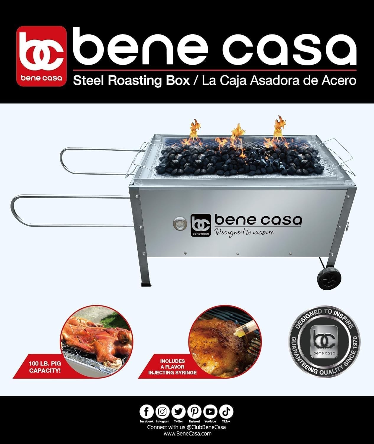 Bene Casa Black Caja Asadora Roasting Box with Window, 100lb (Steel)