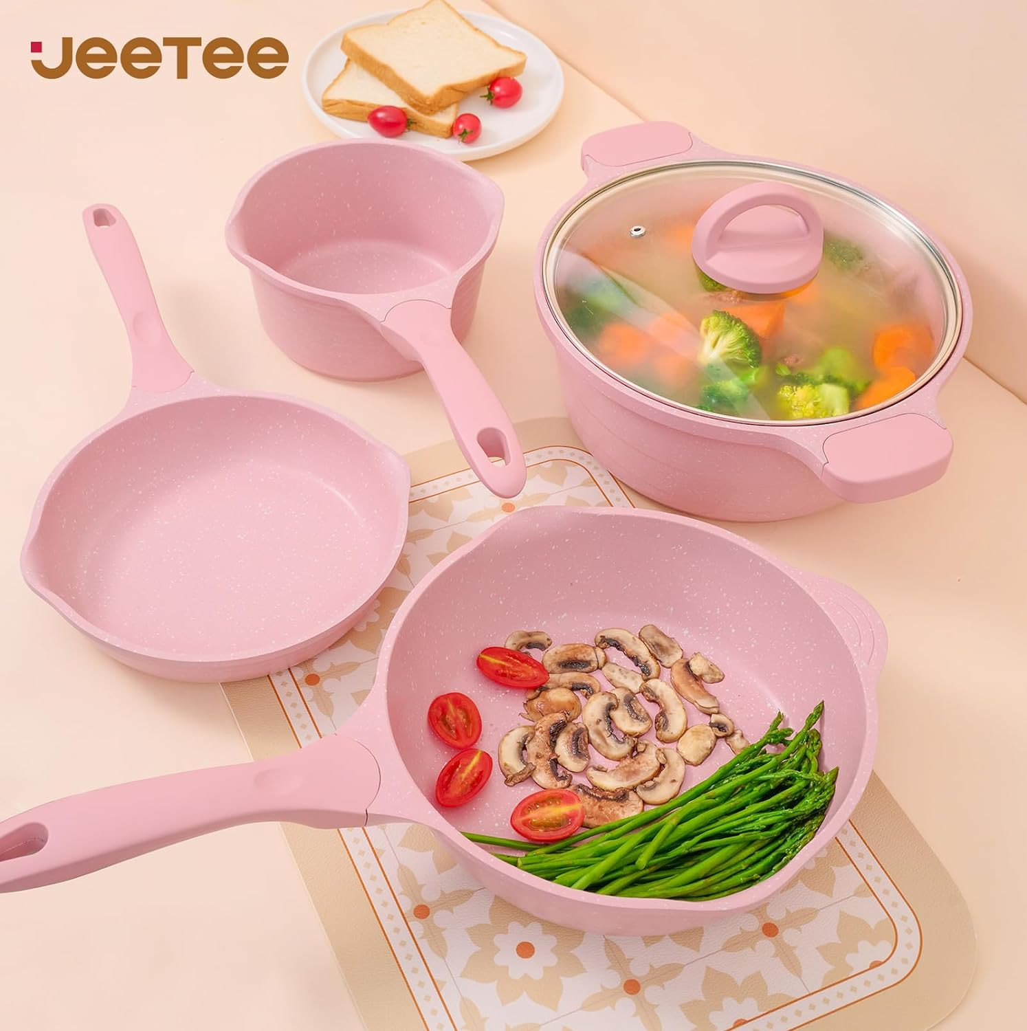 Pink Pots and Pans Set Nonstick 23Pcs, Healthy Kitchen Cookware Sets, Induction