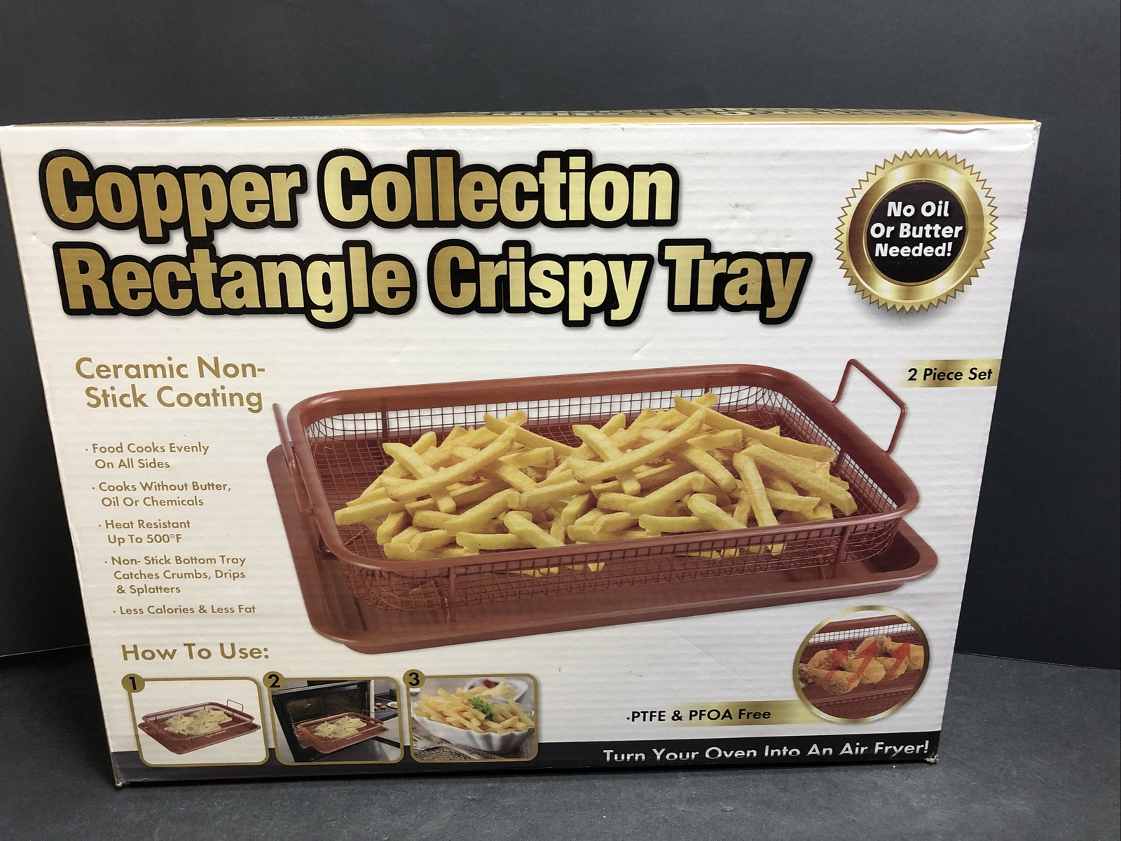 New Copper Collection 2pc Rectangle Crispy Air Fryer Non Stick Tray. Free Ship