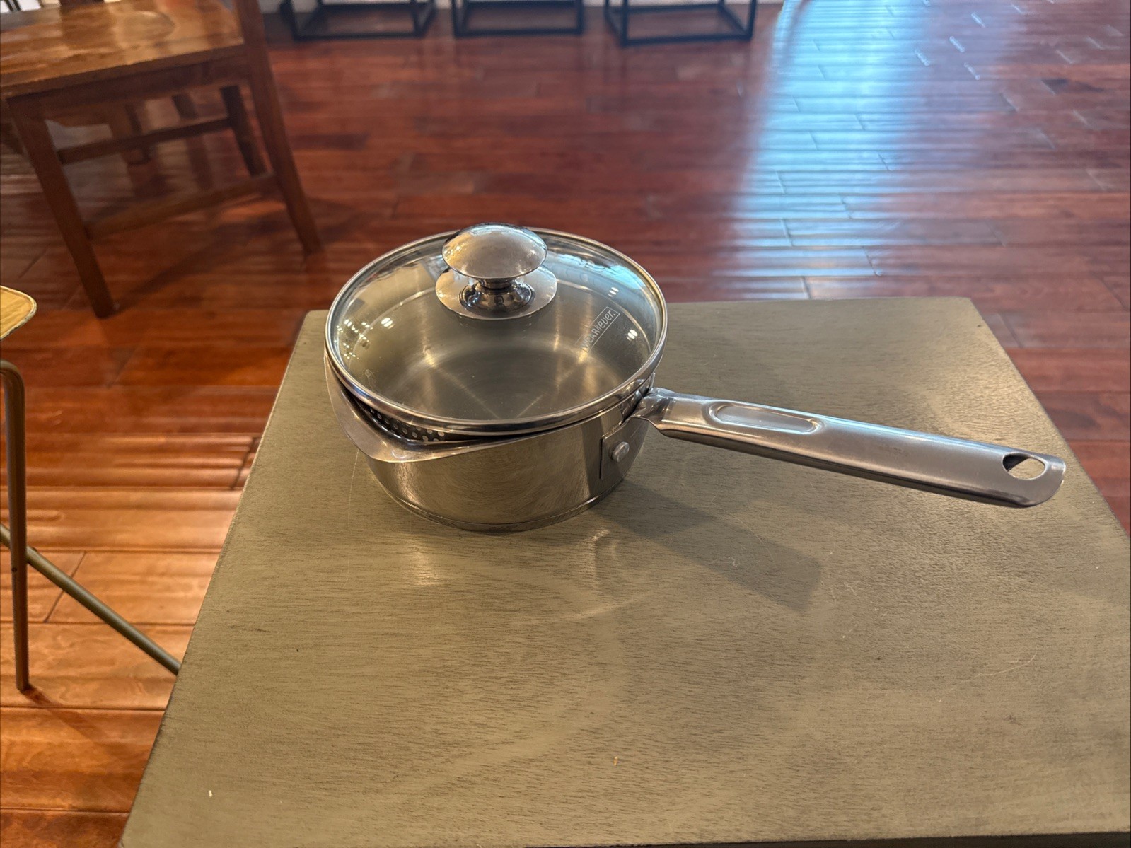 Wear Ever 1.5 Qt DualPourSpout StainlessSteel Saucepan Strainer Lid MINT. Z10