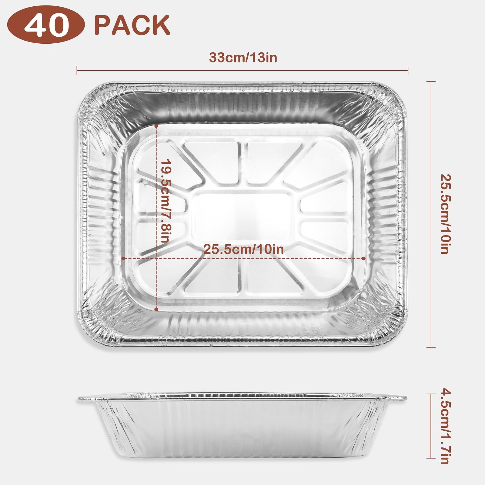 Roponan 9X13 Aluminum Foil Pans 40-Pack Half Size Disposable Aluminum Foil