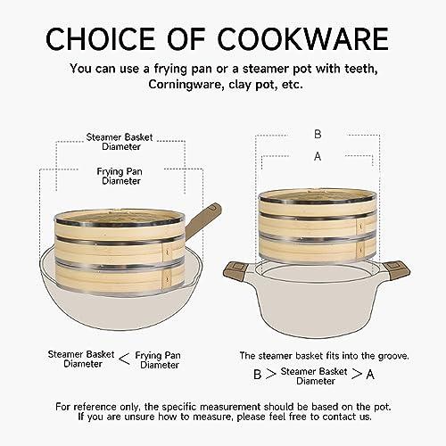 Hcooker 2-Tier Kitchen Bamboo Steamer With Stainless Steel Rings For Asian | And