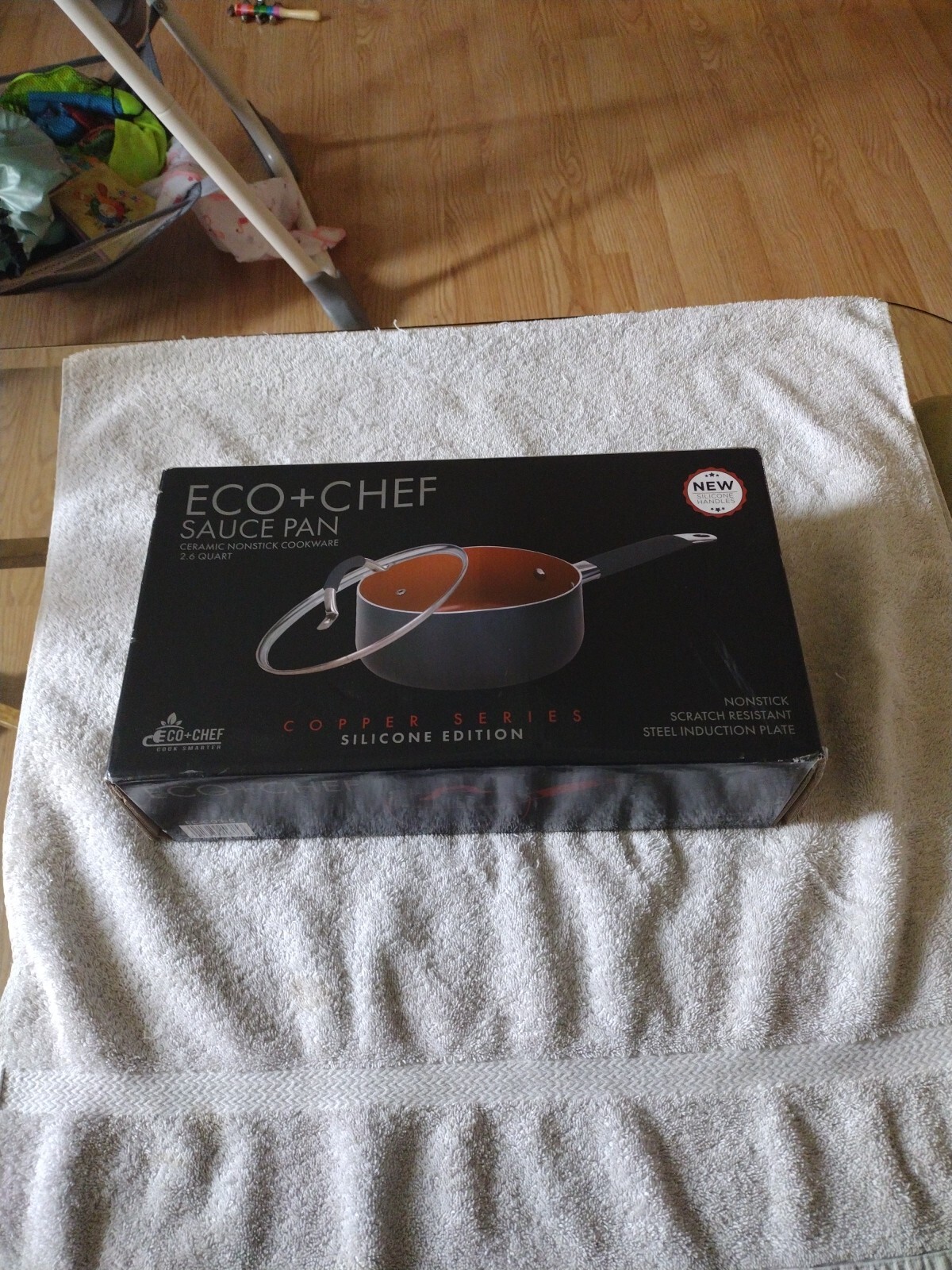 Eco + Chef Ceramic Non Stick Sauce Pan 2.6 Quart Copper Series Black NEW