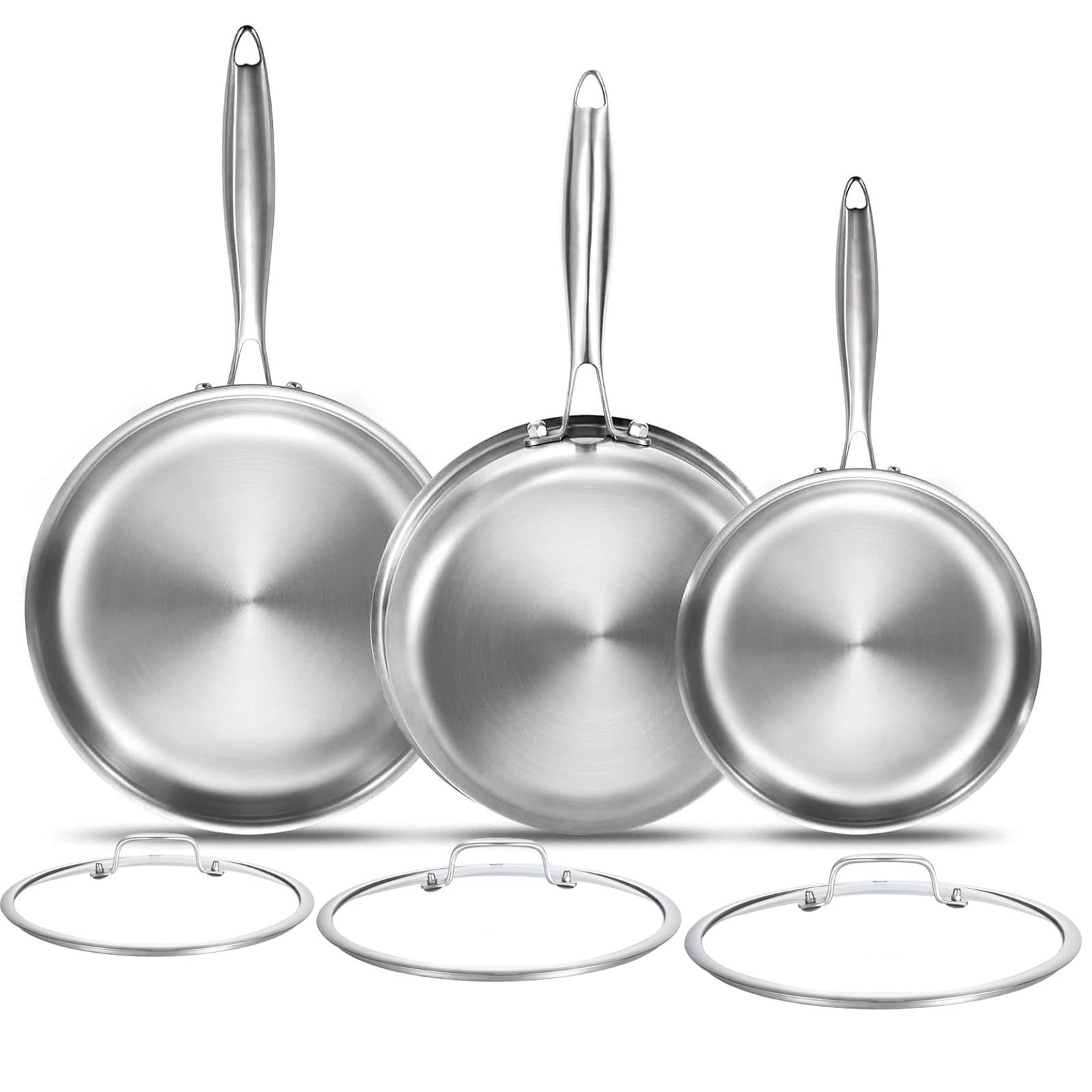 Tri-Ply Stainless Steel Pan, 18/10 Frying Pan, Oven Safe Up to 600°F, Nontoxi…