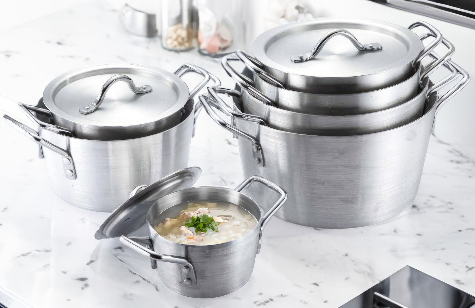 Aluminum Cookware Set 7 Pieces Pots Pans 1.5,2.75,3.75,4.75,5.5,7.0,10 QT Set