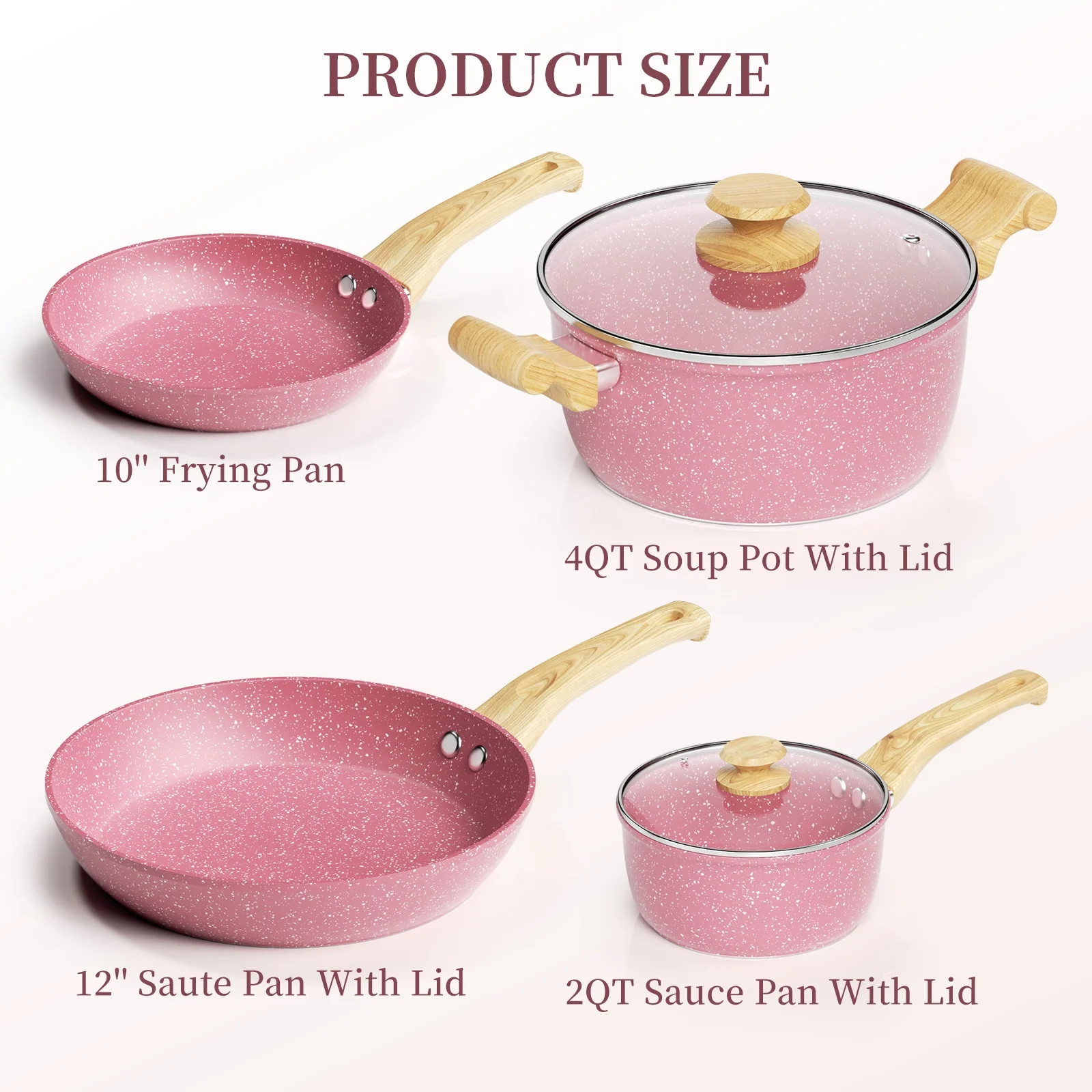 8 Pcs Pink Nonstick Cookware Set Granite Stone Kitchen Frying Pan Set Cookware w