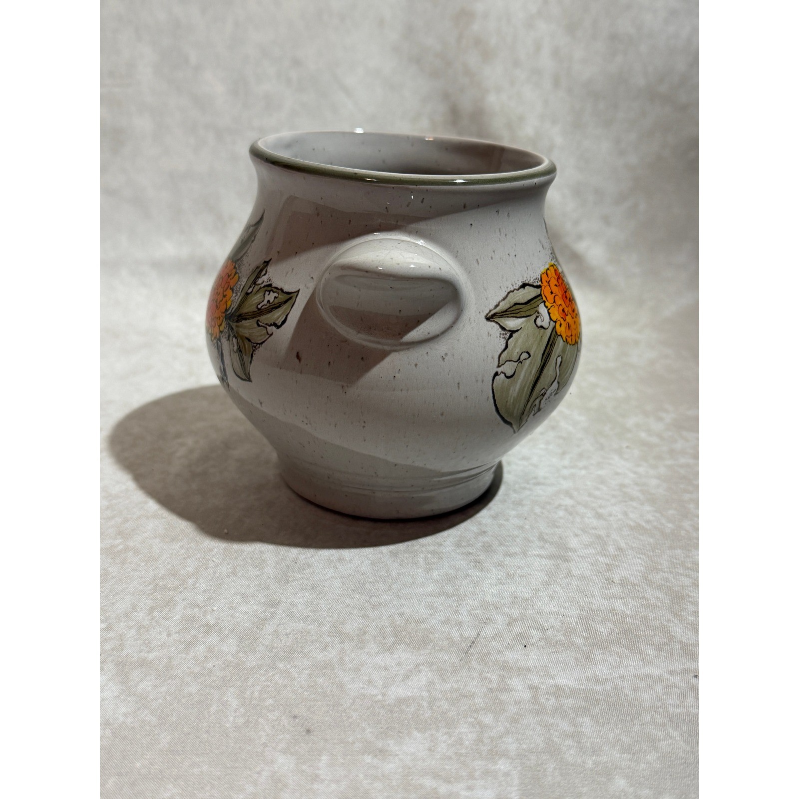 Pfalzkeramik Germany Marigold Floral Stoneware Crock Speckled Pottery Planter