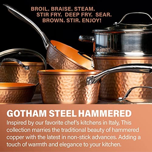 10 Inch Hammered Non Stick Frying Pans, Nonstick 10 inch Frying Pan with Lid