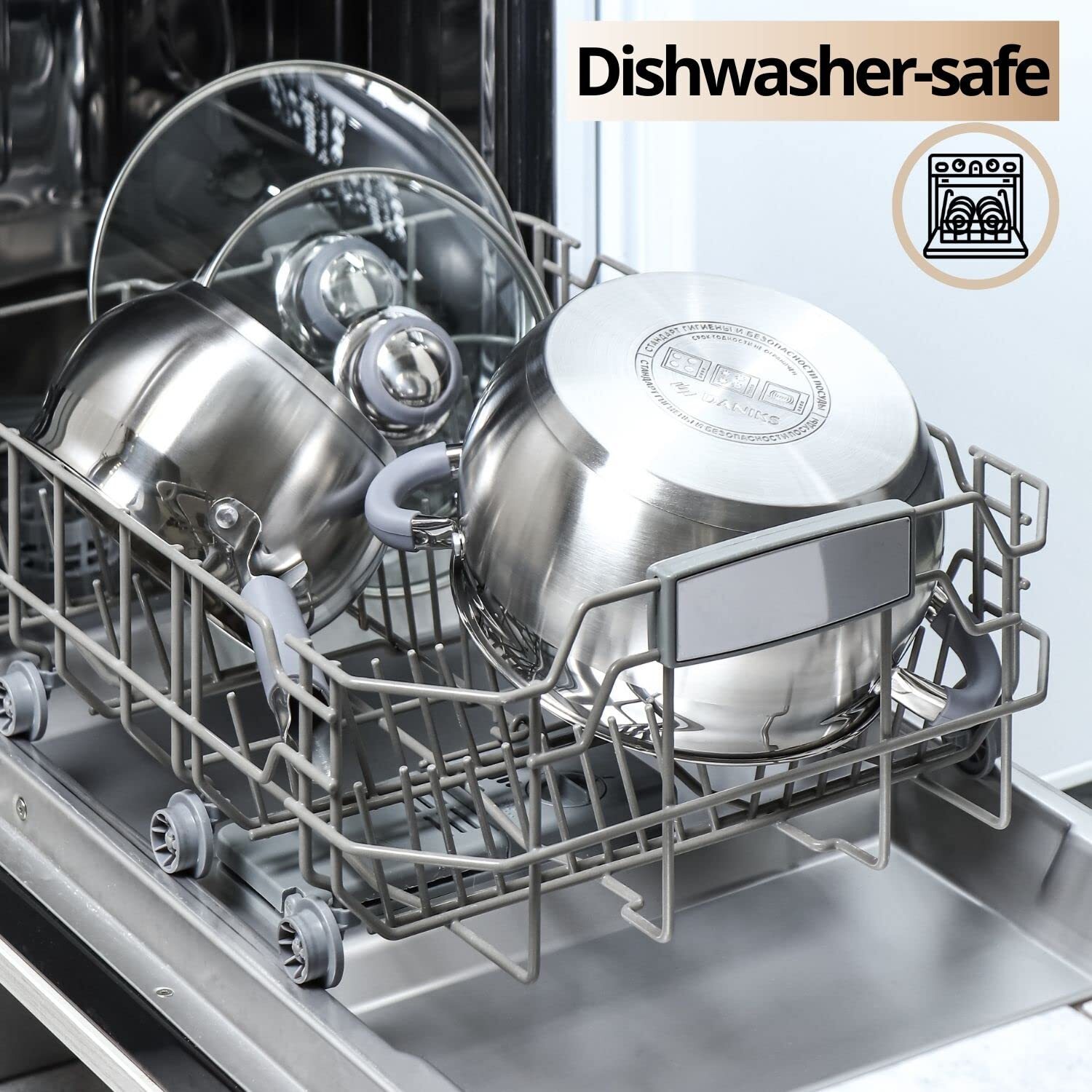 Modern Stainless Steel Stock Pot With Glass Lid “ Induction 2 Quart Dishwasher S