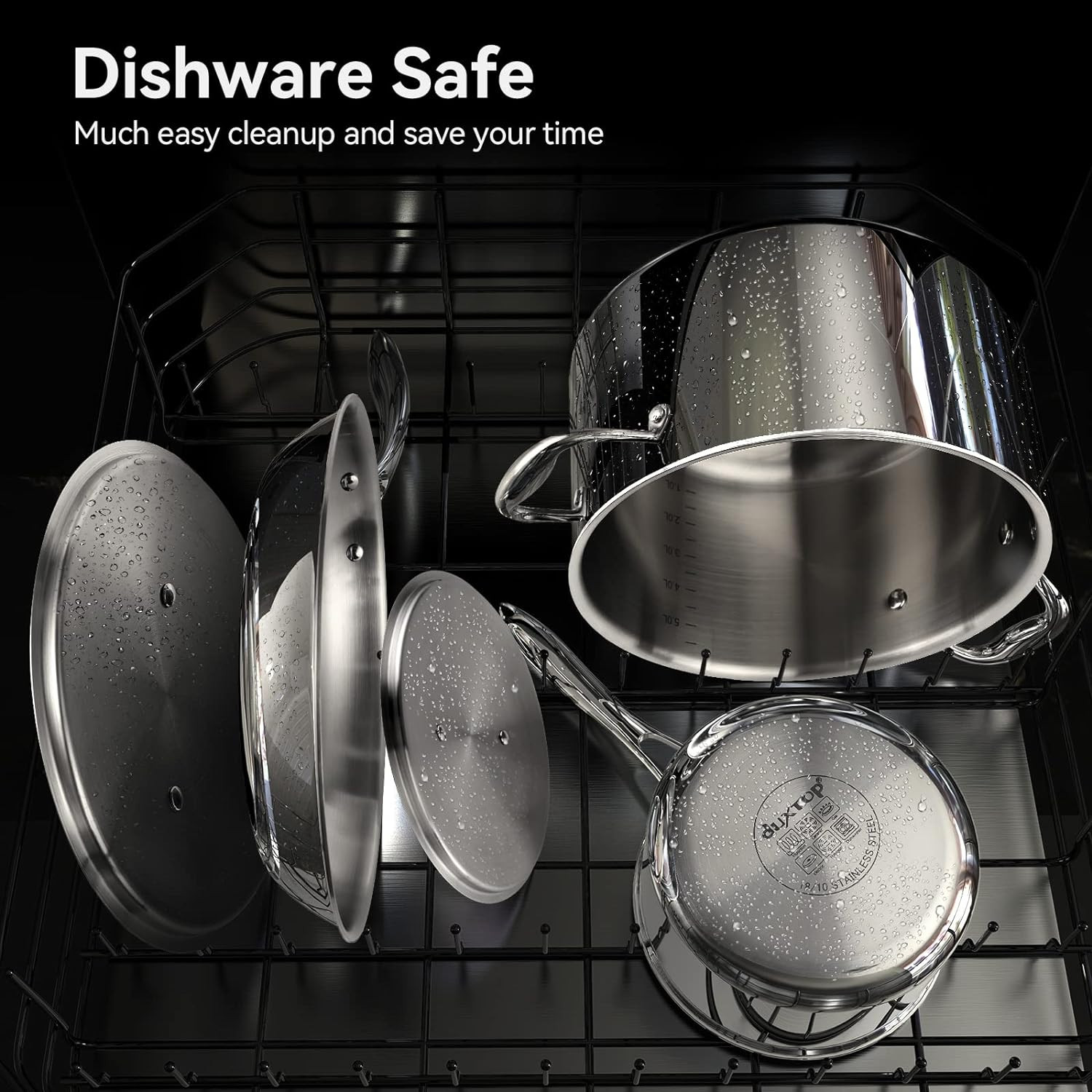 Whole-Clad Tri-Ply Stainless Steel Induction Cookware Set, 10PC Kitchen Pots and