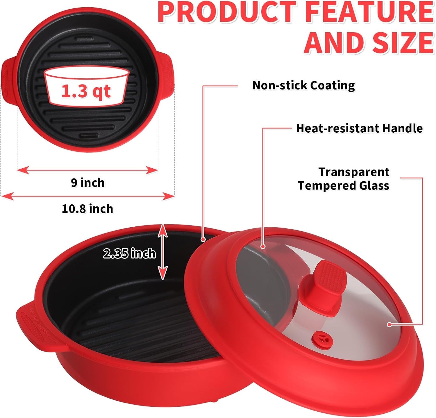 Microwave Grill Pan, Fry Griddle Crisper Pan with Lid for Grilling Browning a…