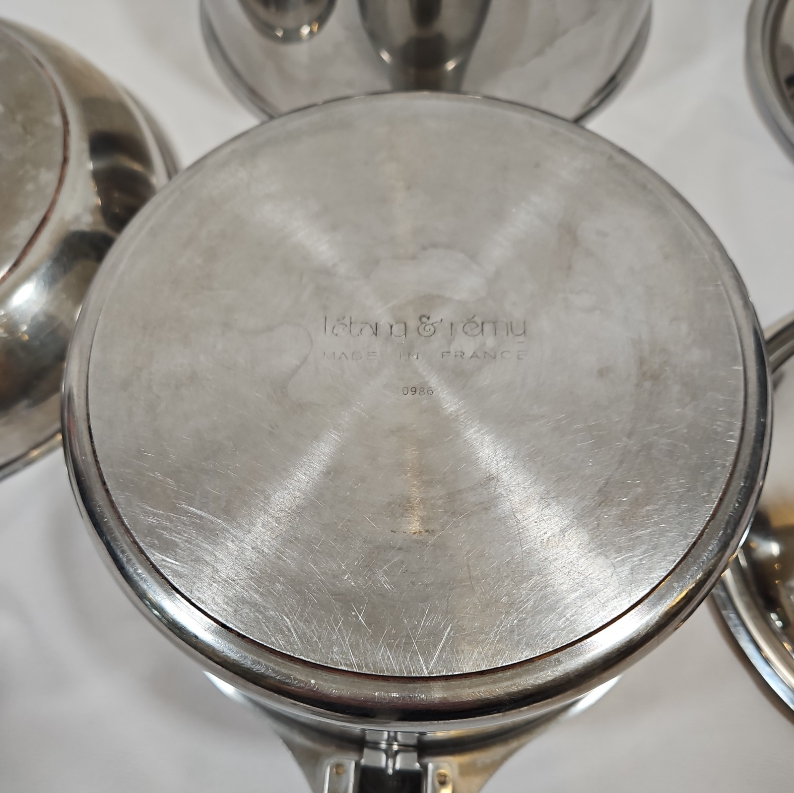 7 pc Letang & Remy Stainless Steel Cookware France Skillet & 3 pans w/3 lids