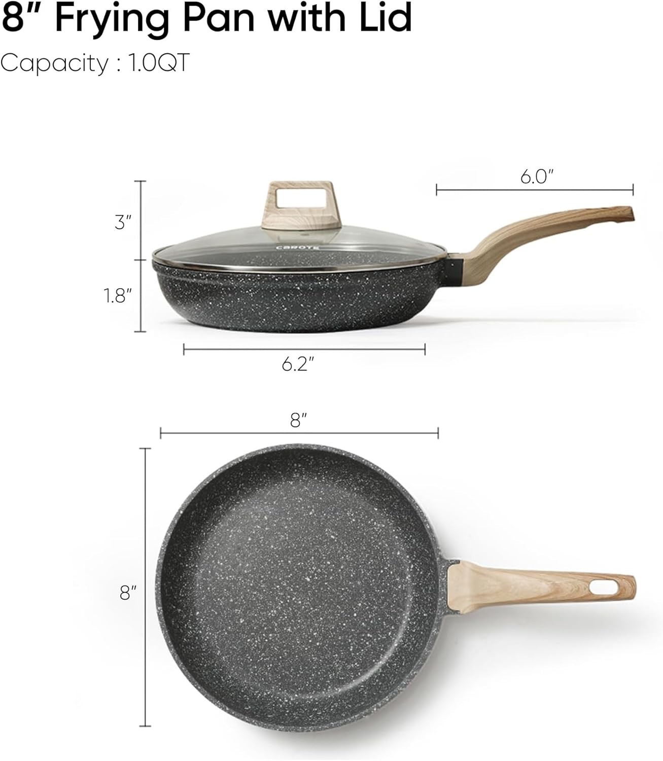 Classic 8-Inch Non-Stick Granite Skillet with Lid | Safe, Durable, and Versatile