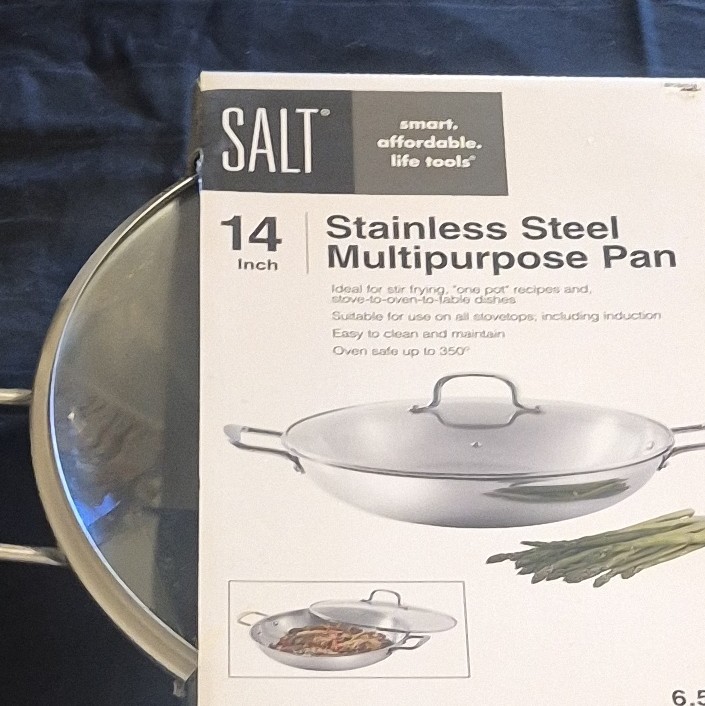 New SALT 14 Inch Stainless Steel Chef’s Pan Wok Lid 6.5 Qt Oven Safe Cookware