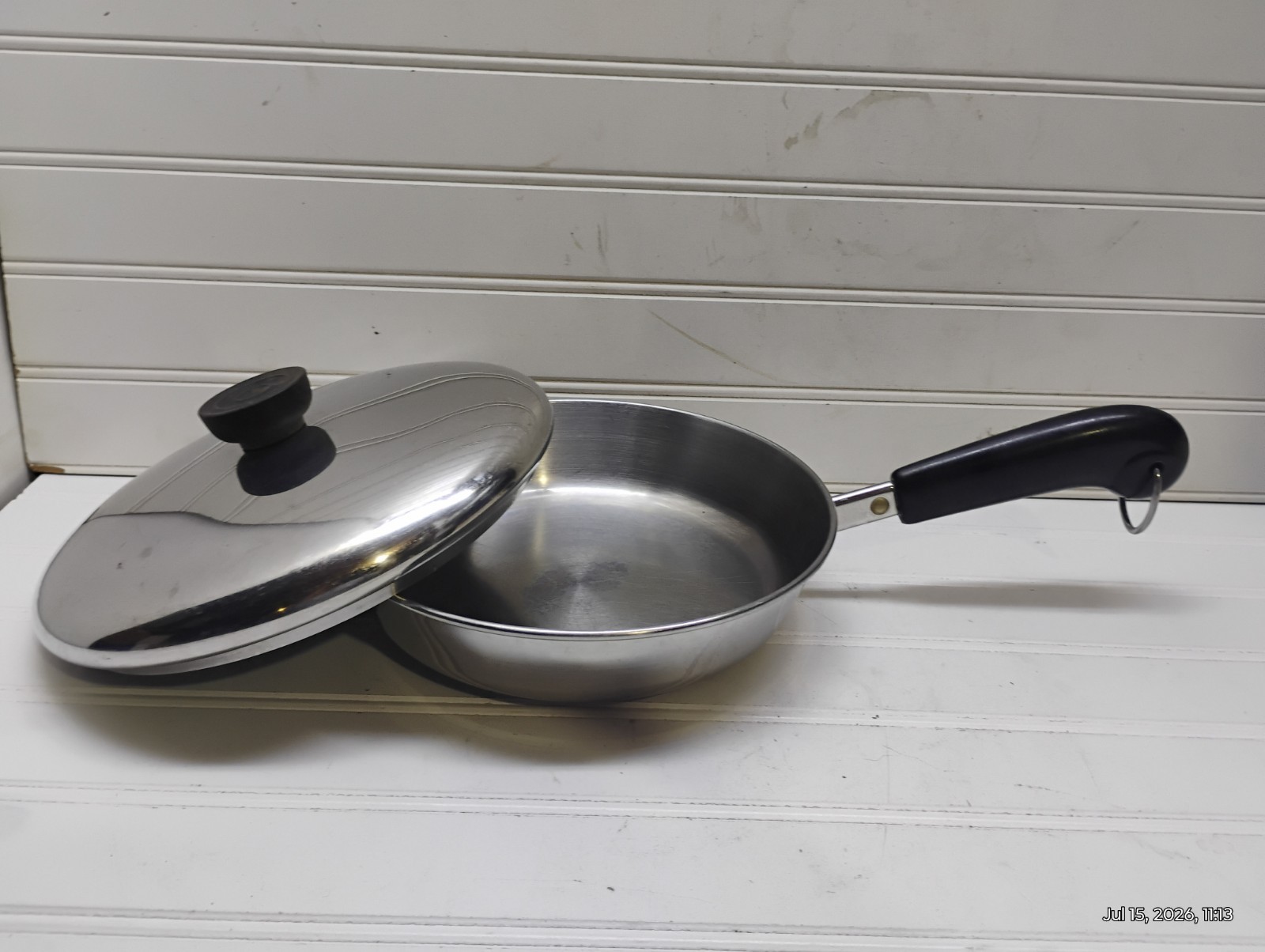 Revere Ware 8″ Skillet Tri-Clad Stainless 4 Cup Egg Poacher Insert Ring & Lid