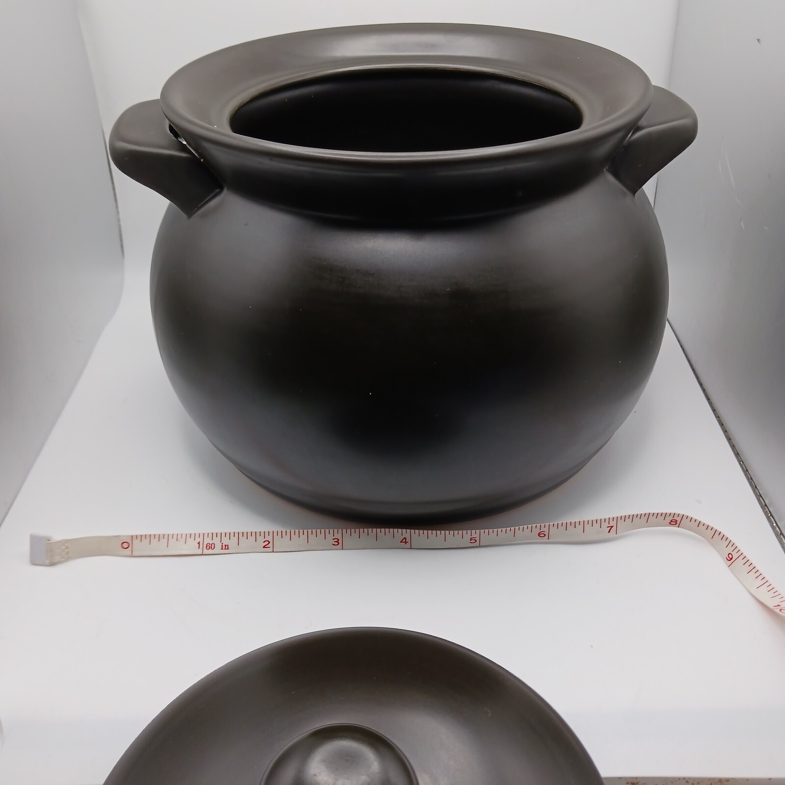 Black Ceramic Lidded Pot Couldron Stew Rice Cooker Halloween Decor No Chips 3+lb