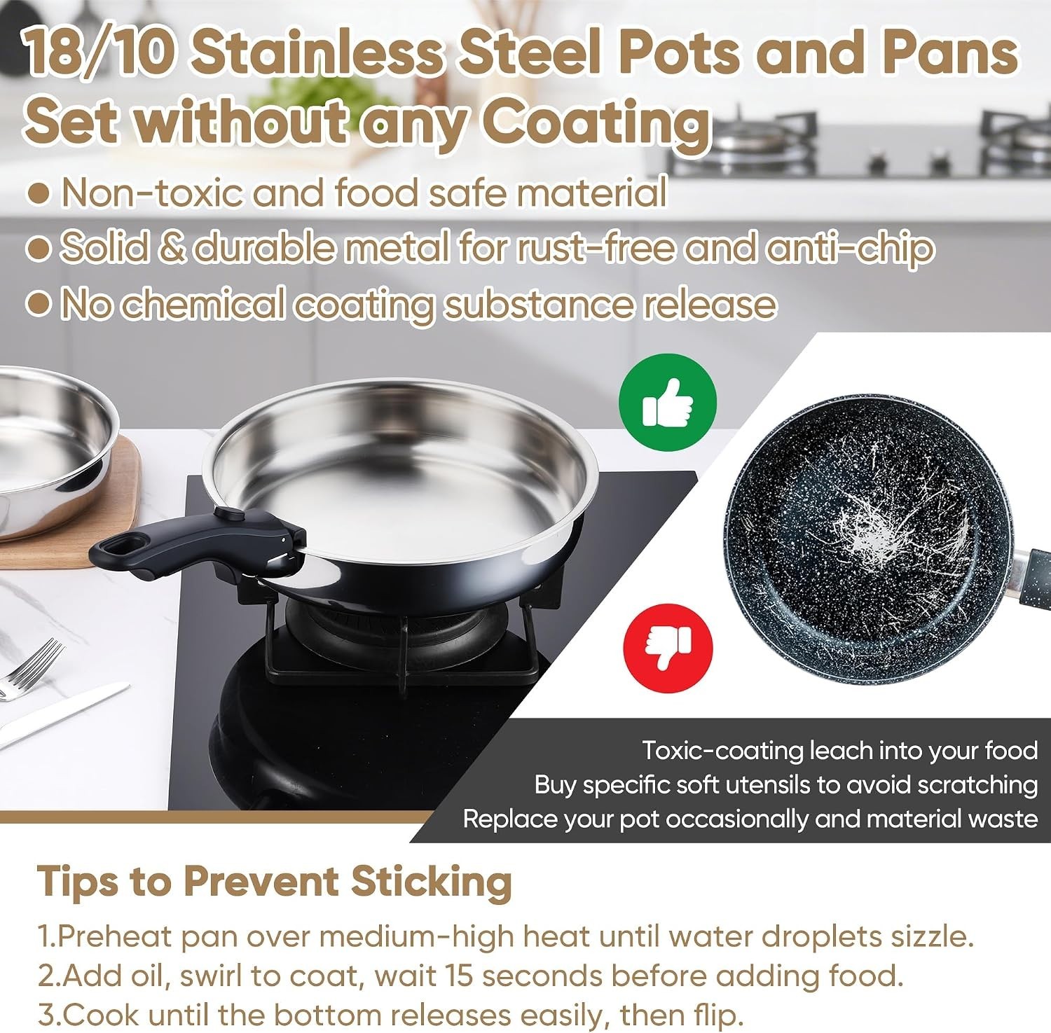 9-Piece Non-Toxic Stainless Steel Cookware Set for Induction & RV Use