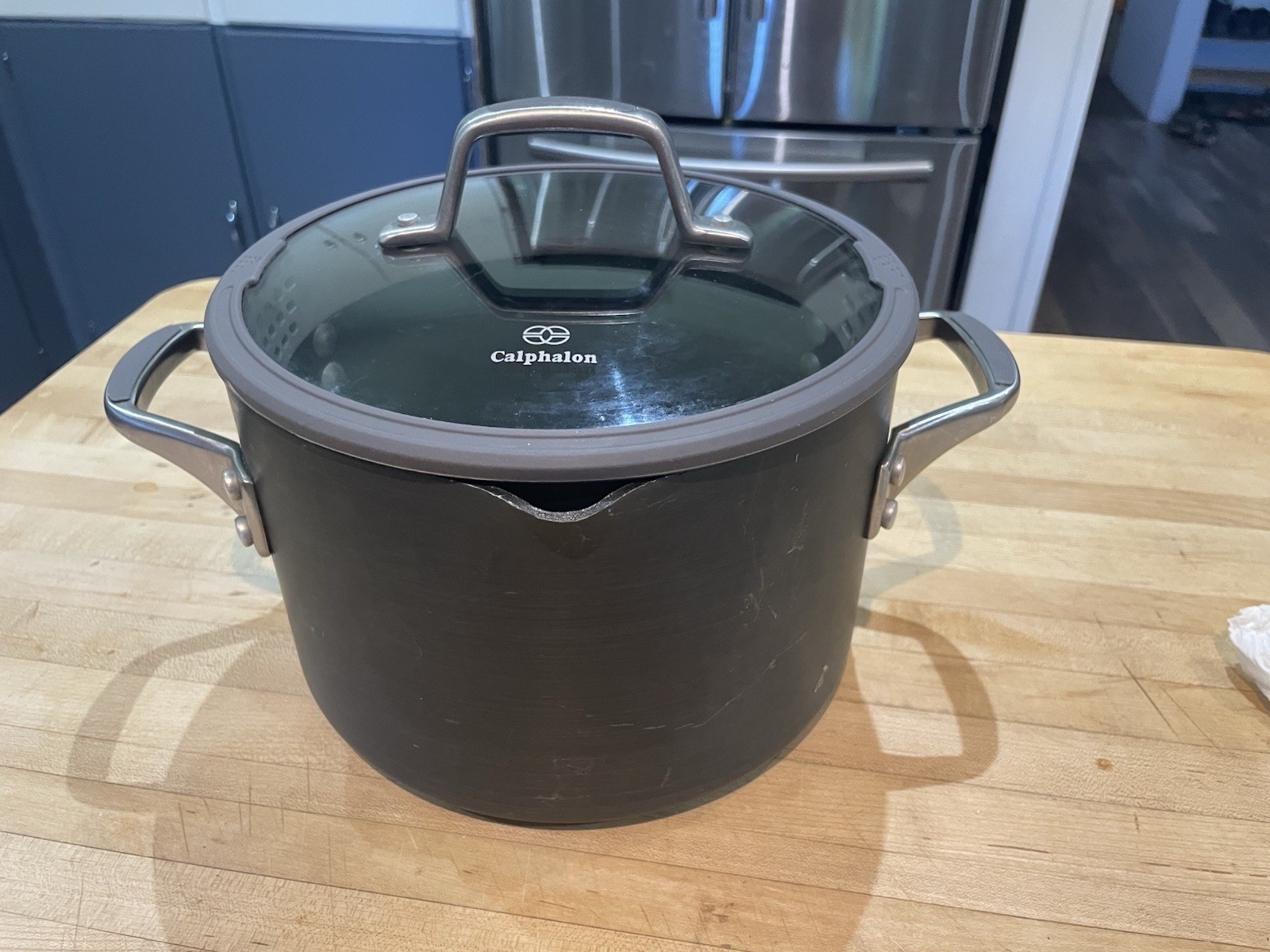 Calphalon Hard Anodized Aluminum 6 Qt Stock Pot Glass Lid Filtered Pour Side 806
