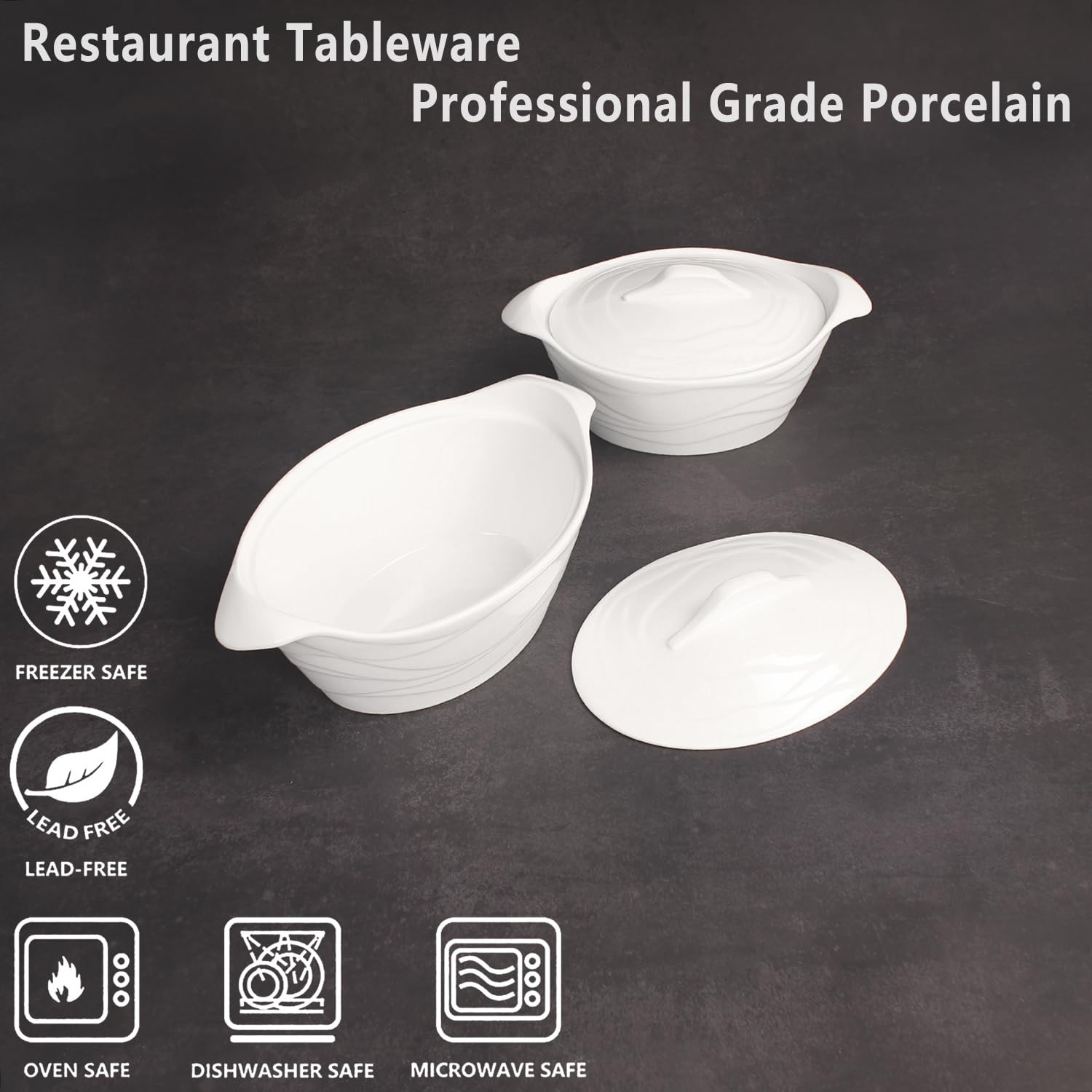Jinsongdafa 8 X 6 Ceramic Casserole Dish Lids 31 Oz White French Soup Tureen